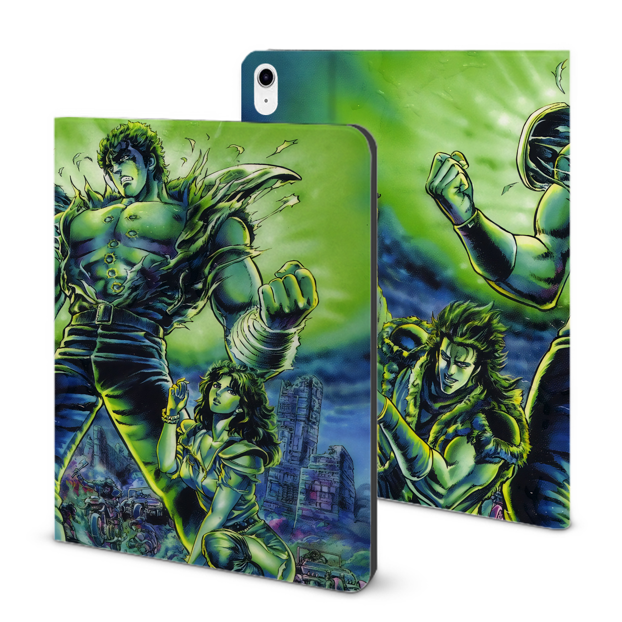 （画像用） 北斗の拳 Fist of the North Star IPad ケース ブック型 PUレザー TPU 耐衝撃 軽量 薄型 ペン収納なし 全面保護 IPad 各モデル対応